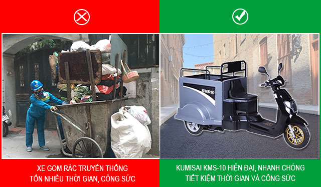 Xe gom rác Kumisai KMS-10 giúp tiết kiệm nhiều sức lực lao động