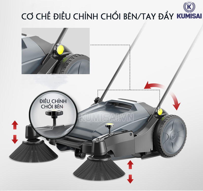 Có thể điều chỉnh tay đẩy hoặc chổi bên linh hoạt 